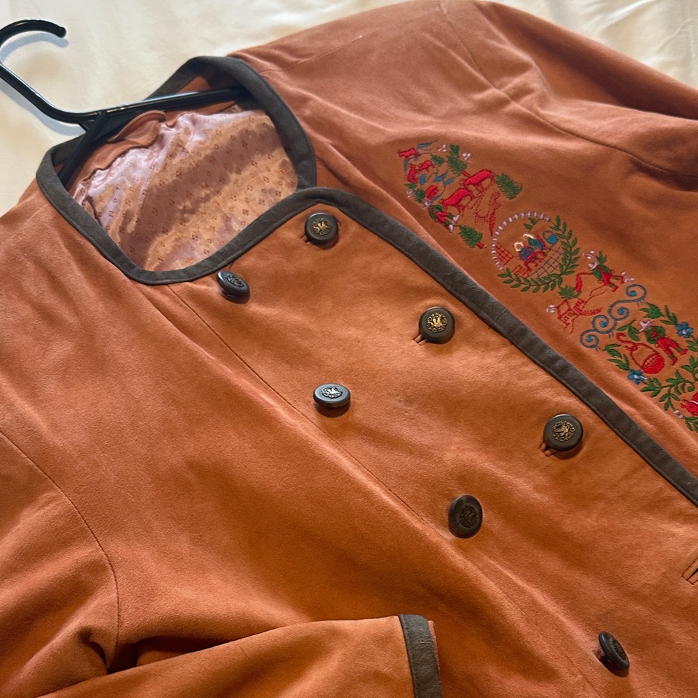 Embroidered Leather Brown Women's Jacket - Picture 7 of 8